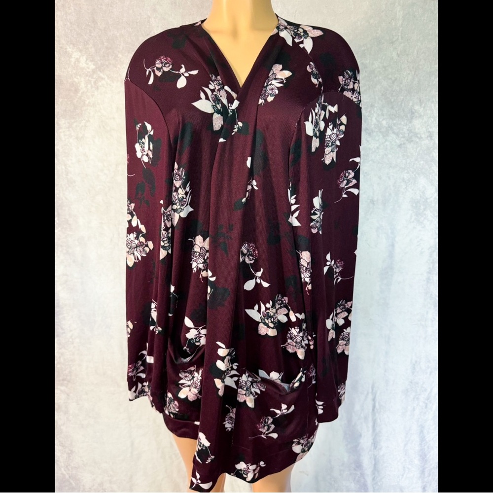 Lane Bryant Floral Blouse - Burgundy and White